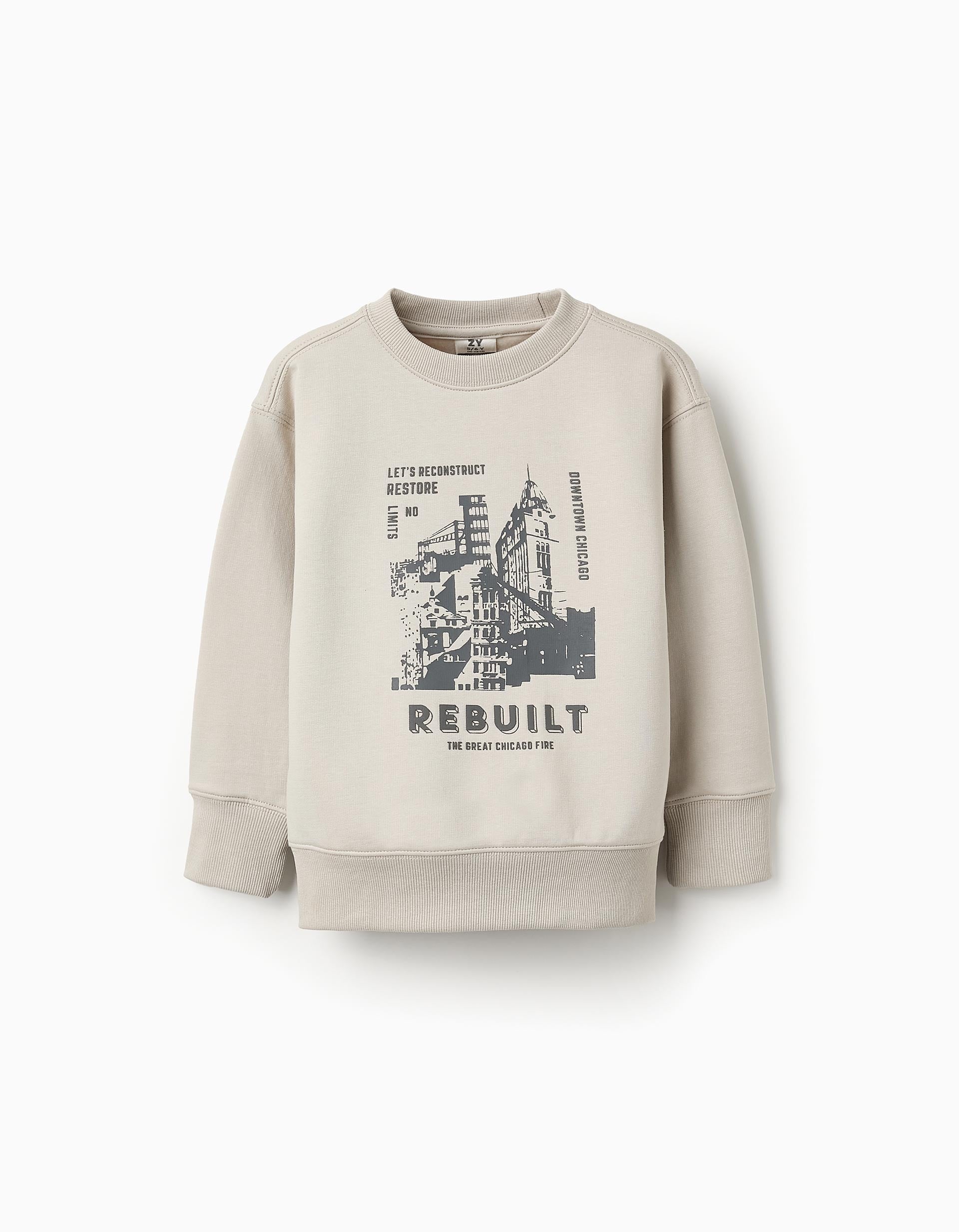 Fleece Sweatshirt for Boys 'Rebuilt', Beige