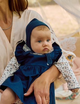 Robe avec Volants et Dentelle pour Nouveau-Née, Bleu Foncé