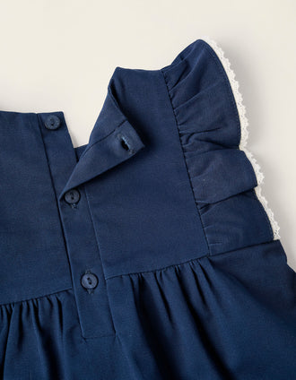 Vestido con Volantes y Encaje para Recién Nacida, Azul Oscuro