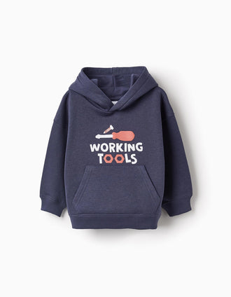 Sweat Gratté avec Capuche et poche kangourou pour bébé garçon 'Work', Bleu
