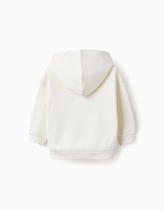 Sweat Cardada com Capuz e Bolso Canguru para Bebé Menino 'Fix', Branco