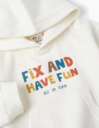 Sudadera Perchada con Capucha y bolsillo canguro para bebé niño 'Fix', Blanco
