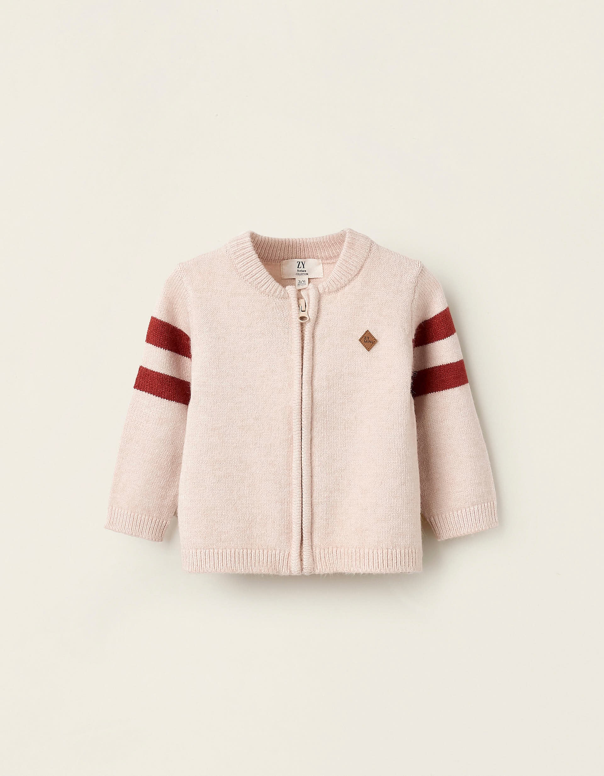 Cardigan with Contrast Stripes for Newborns, Beige