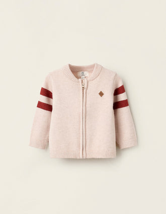 Chaqueta de Punto con Rayas a Contraste para Recién Nacido, Beige