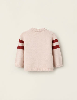 Chaqueta de Punto con Rayas a Contraste para Recién Nacido, Beige