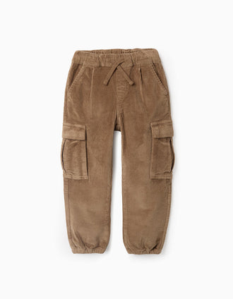 Pantalón Cargo de Pana para Niño, Camel