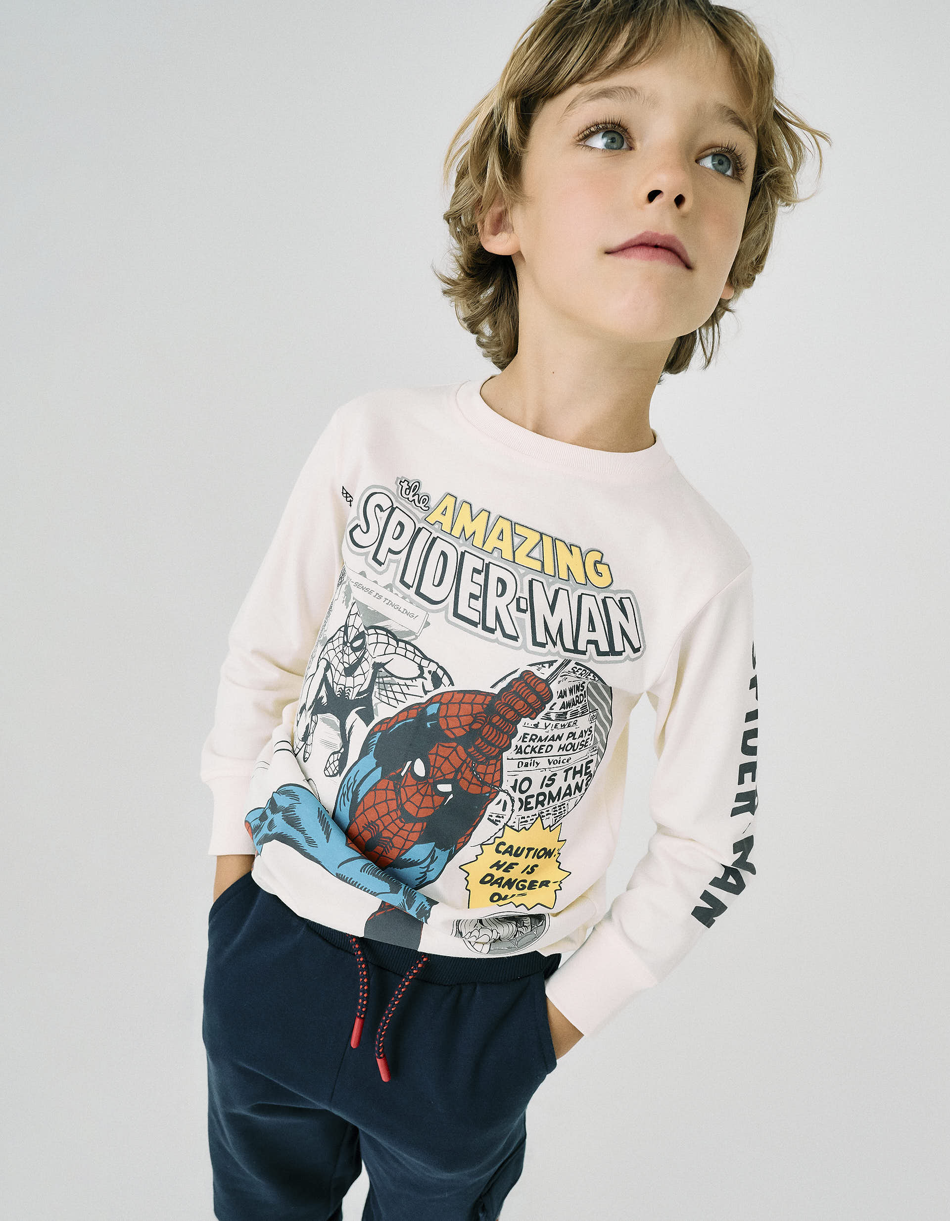 Long Sleeve Cotton T-shirt for Boys 'Spiderman', Beige