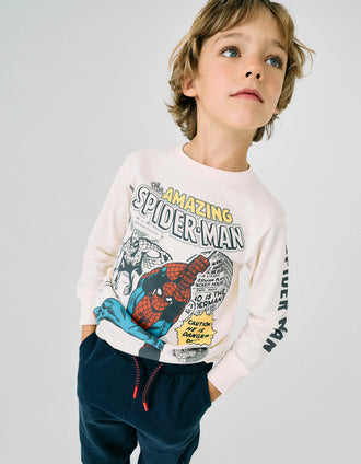 T-shirt de Manche Longue en Coton pour Garçon 'Spiderman', Beige