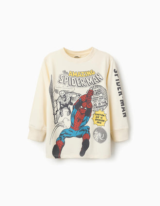 T-shirt de Manche Longue en Coton pour Garçon 'Spiderman', Beige