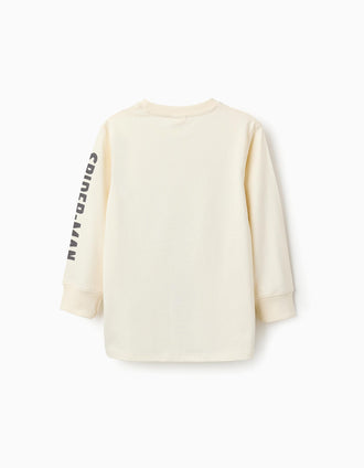 T-shirt de Manche Longue en Coton pour Garçon 'Spiderman', Beige