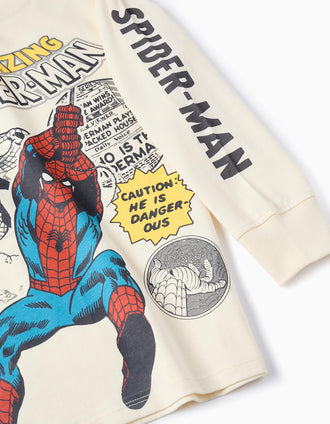 T-shirt de Manche Longue en Coton pour Garçon 'Spiderman', Beige
