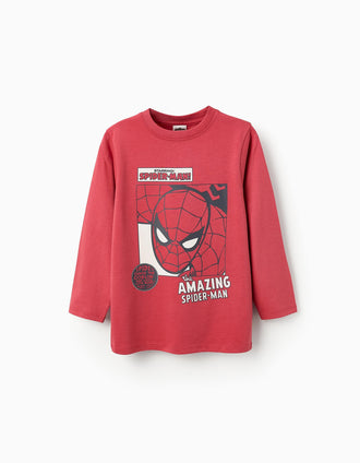 Camiseta de Manga Larga de Algodón para Niño 'Spider-Man', Rojo