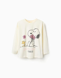 T-shirt à Manches Longues en Coton pour Fille 'Snoopy', Beige