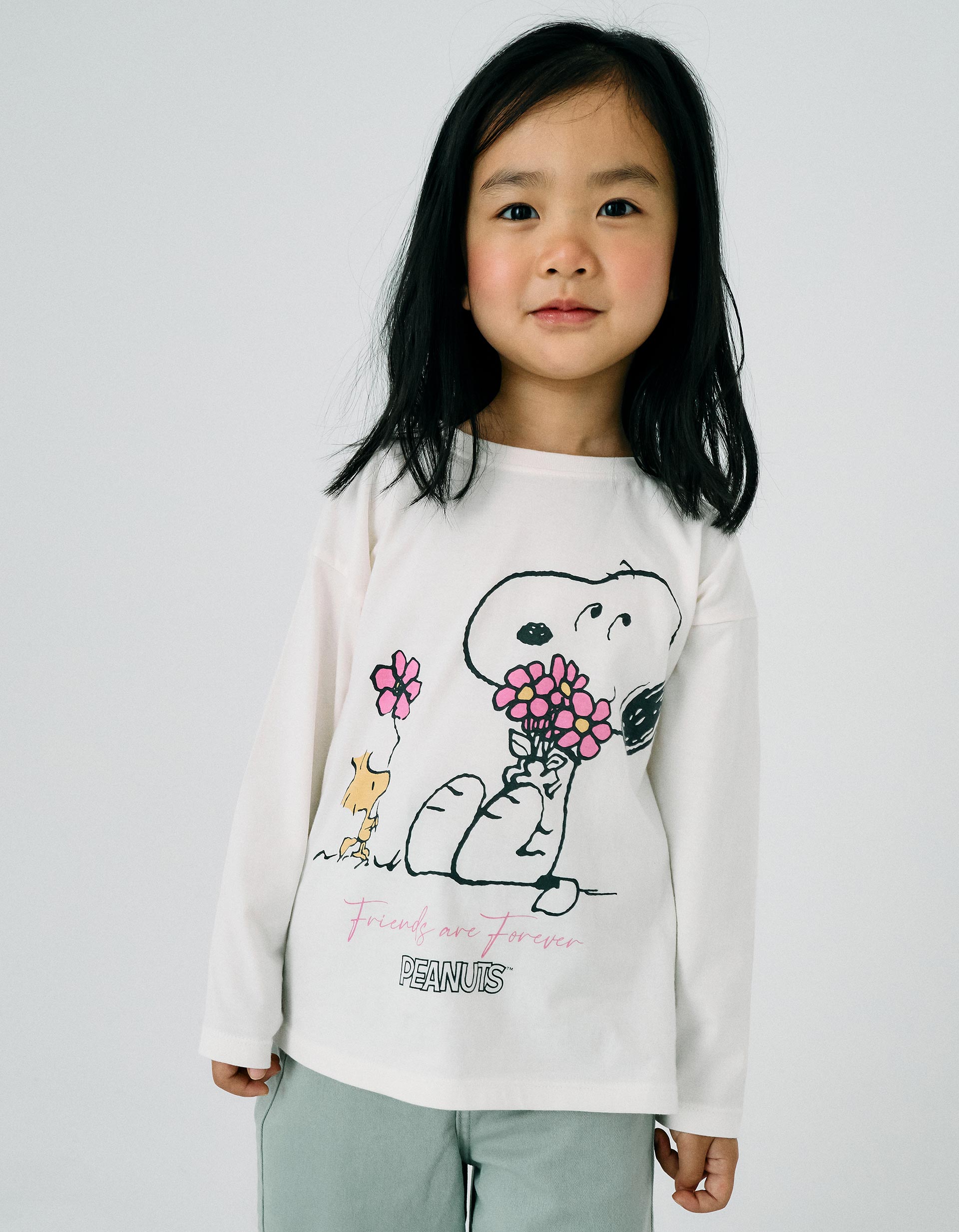 Long-sleeved Cotton T-shirt for Girls 'Snoopy', Beige