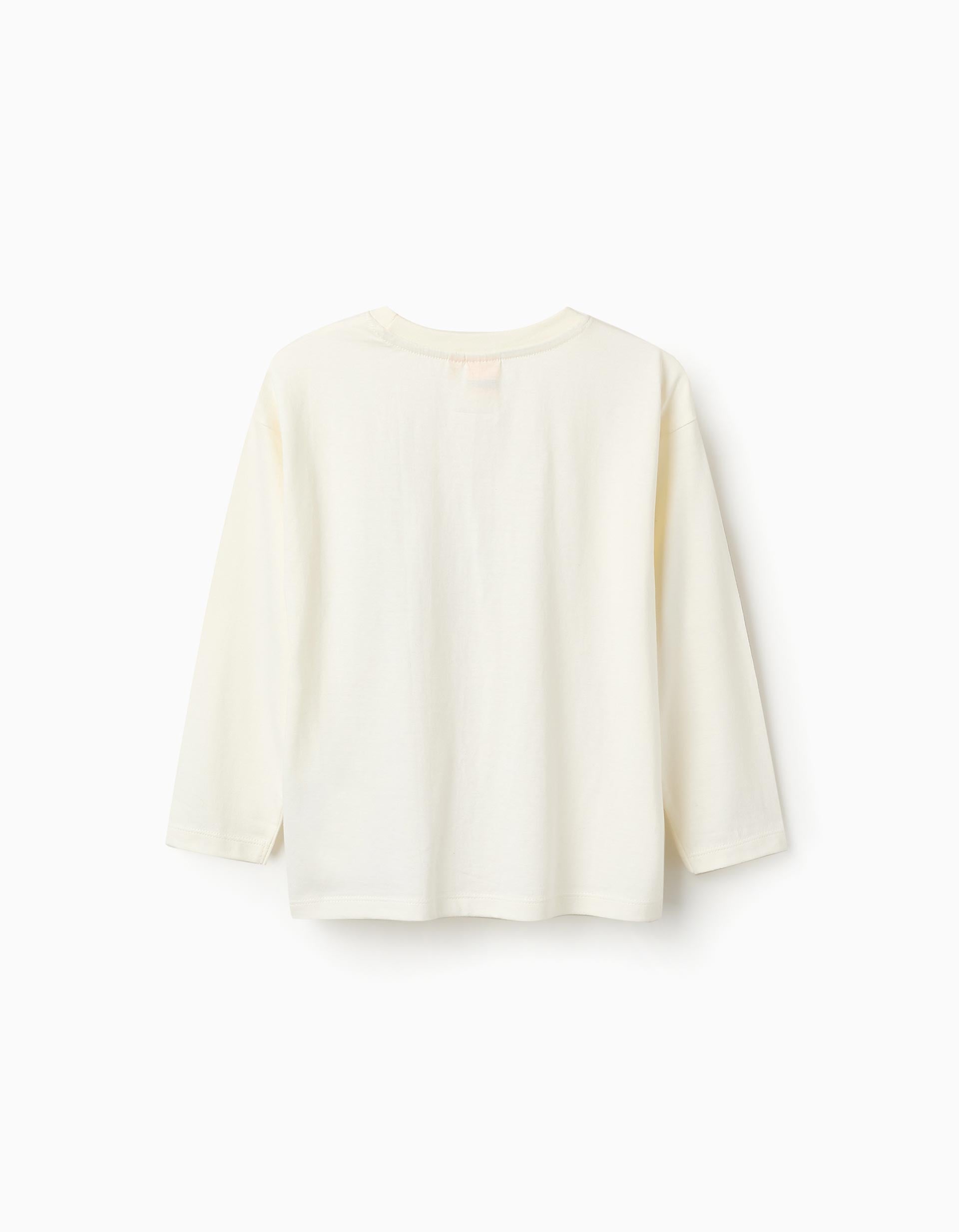 Long-sleeved Cotton T-shirt for Girls 'Snoopy', Beige