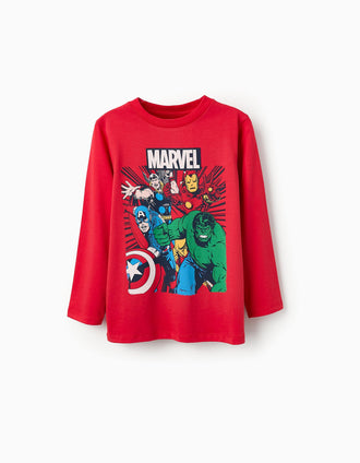 T-shirt de Manche Longue en Coton pour Garçon 'Avengers', Rouge