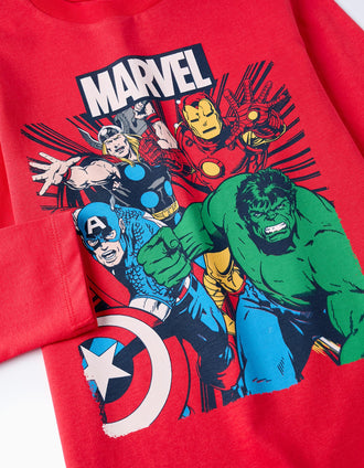 T-shirt de Manche Longue en Coton pour Garçon 'Avengers', Rouge