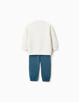 Sudadera + Pantalón Perchado para Bebé Niño 'Vroom', Blanco/Azul