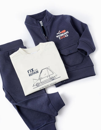 Conjunto de 3 Peças para Bebé Menino 'Ferramentas', Azul/Branco