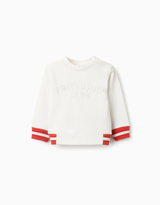 Sweat en Coton pour Bébé Garçon 'Friendship', Blanc/Orange