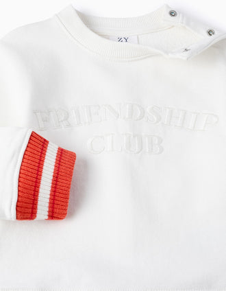 Sweat en Coton pour Bébé Garçon 'Friendship', Blanc/Orange