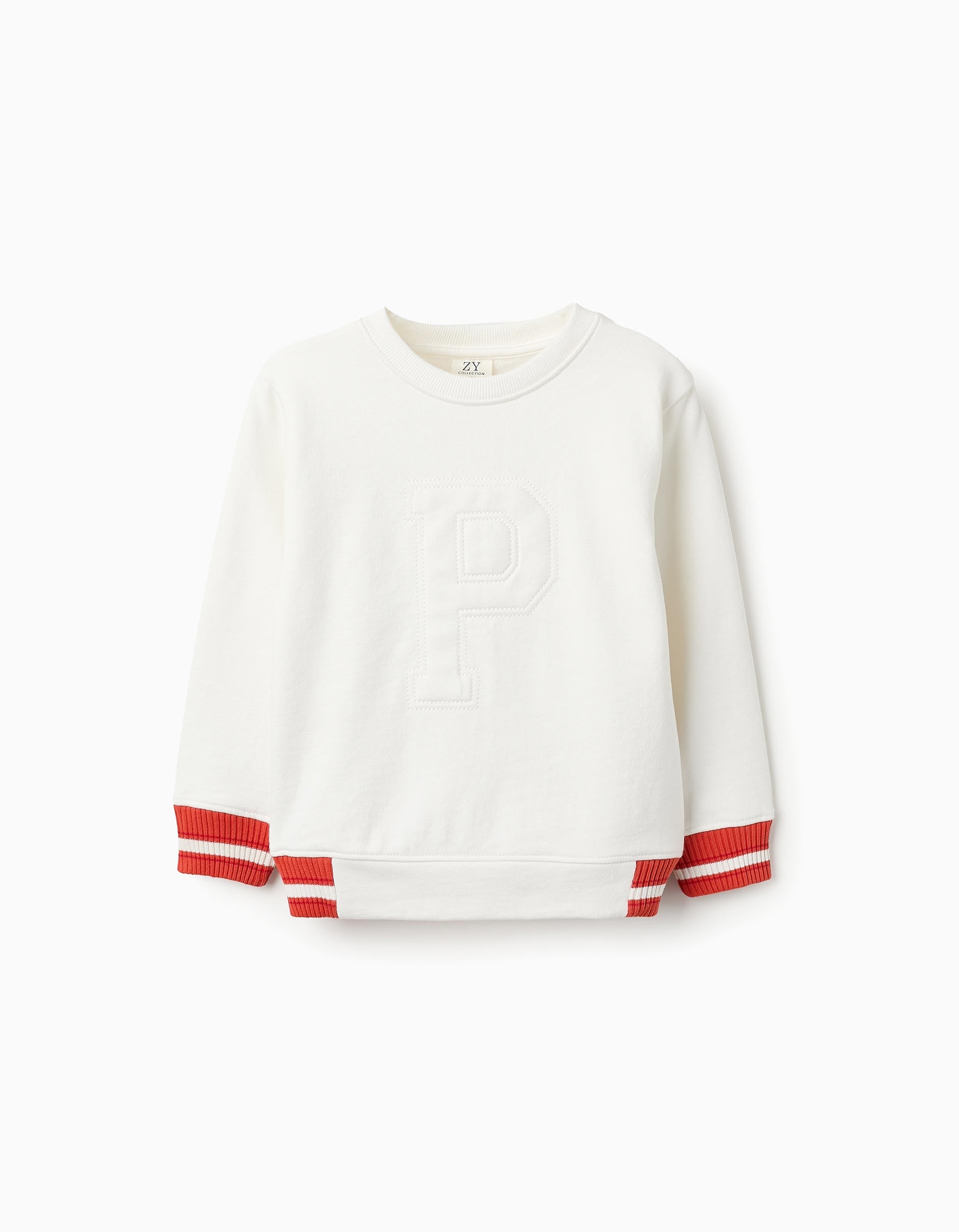 Cotton Sweatshirt for Boys 'P', White/Orange