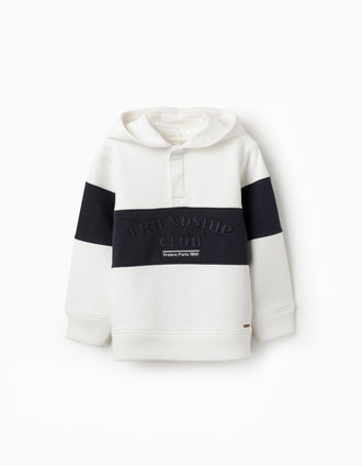 Sweat en Coton pour Garçon 'Friendship', Blanc/Bleu Foncé