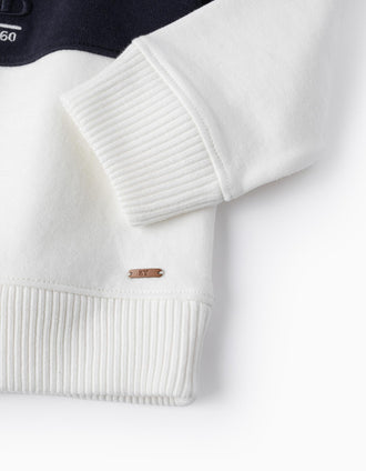 Sweat en Coton pour Garçon 'Friendship', Blanc/Bleu Foncé