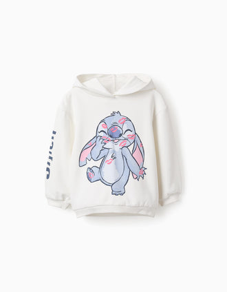 Sweat Cardada com Capuz para Menina 'Stitch', Branco