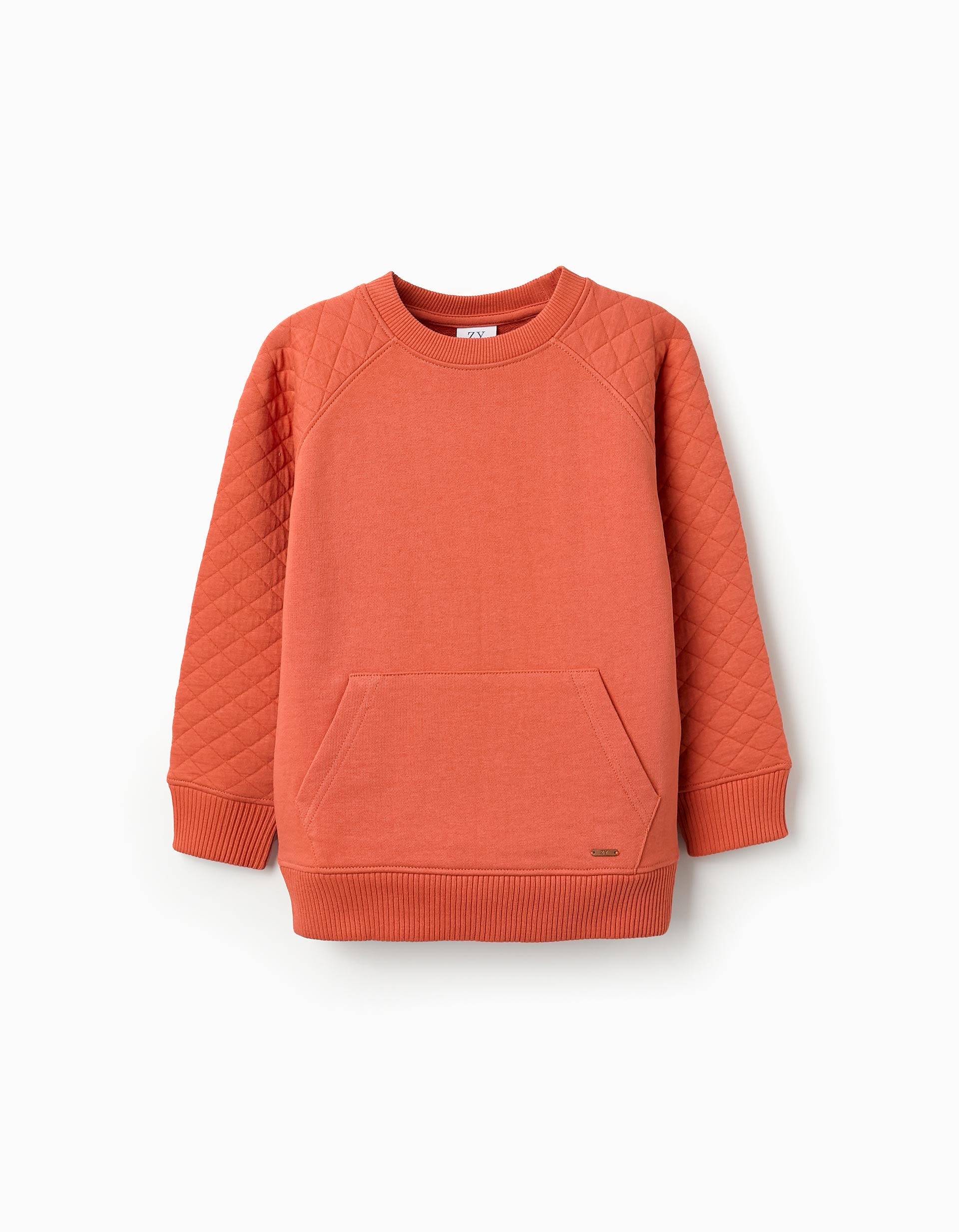 Cotton Sweatshirt with Waffle Sleeves for Boys, Orange