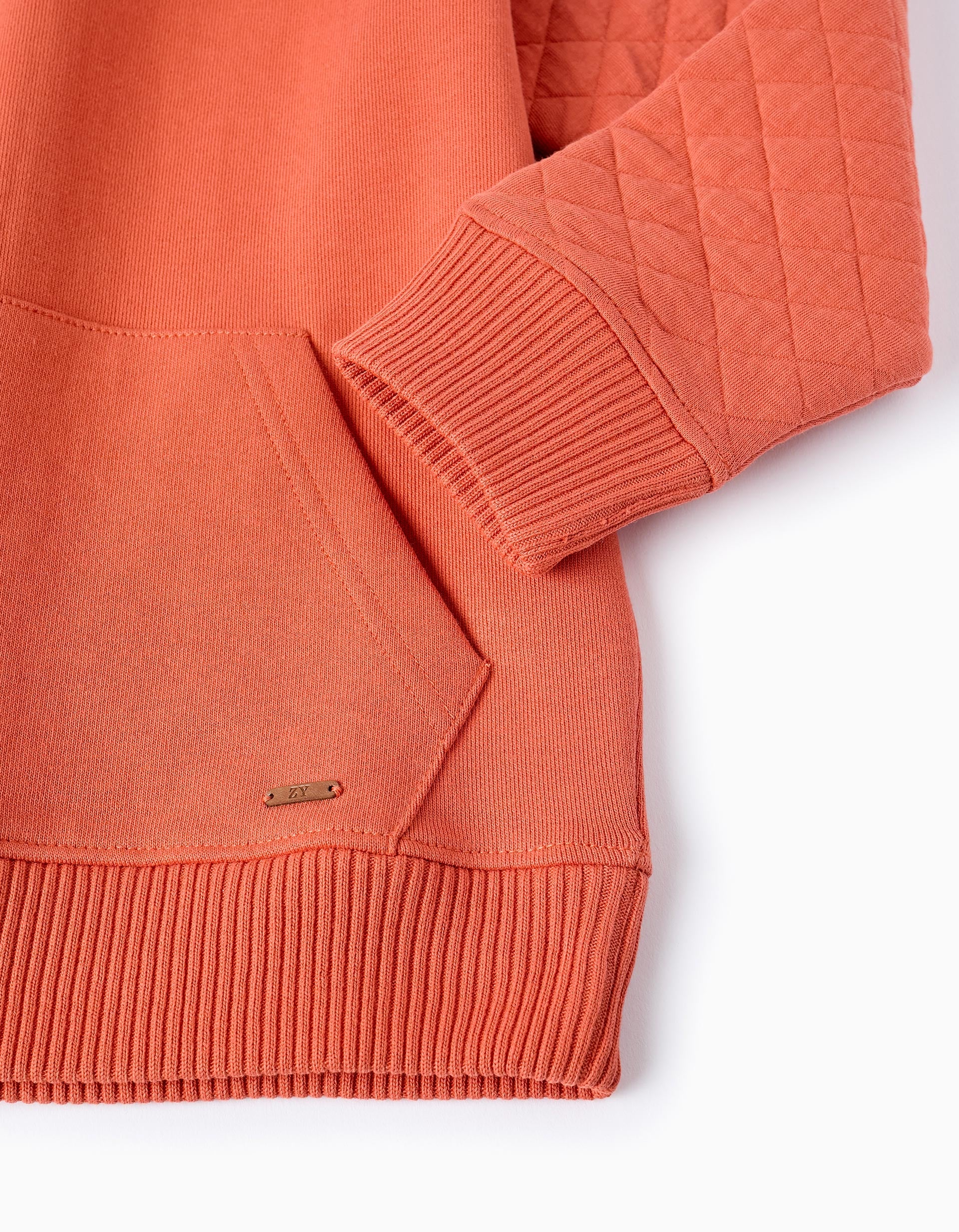 Cotton Sweatshirt with Waffle Sleeves for Boys, Orange