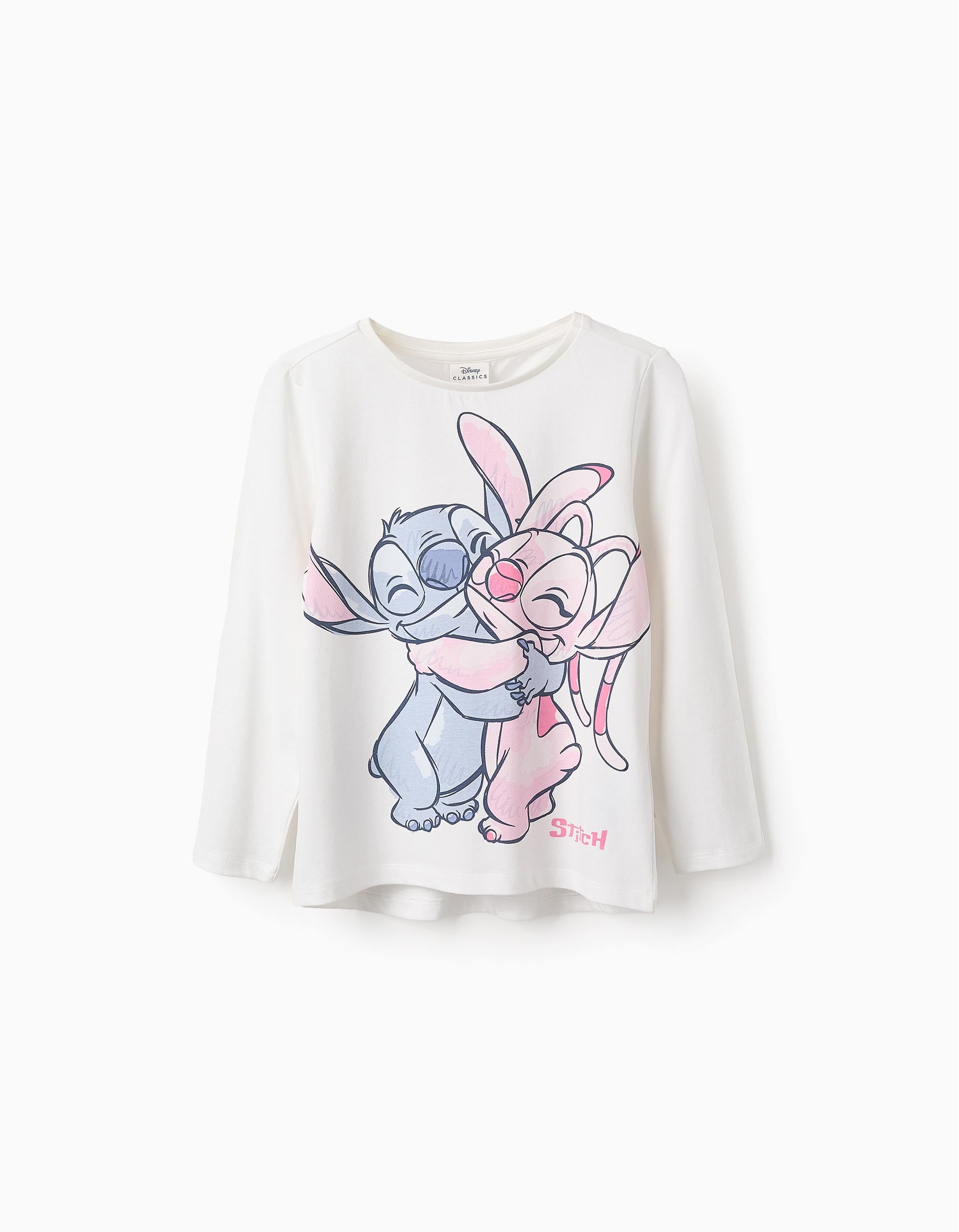 Long-sleeved T-shirt for Girls 'Stitch & Angel', White