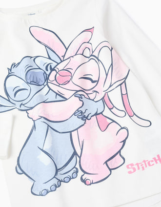 T-shirt de Manga comprida para Menina 'Stitch & Angel', Branco