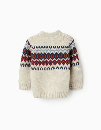 Pull en Maille avec Jacquard pour Bébé Garçon, Beige