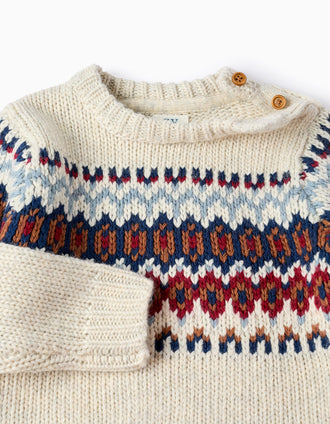 Pull en Maille avec Jacquard pour Bébé Garçon, Beige