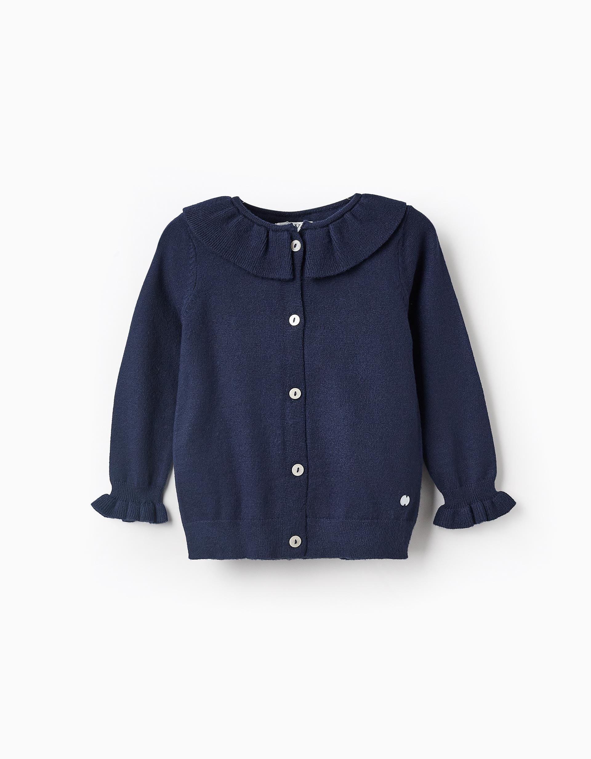 Knitted Cardigan with Ruffles for Baby Girls, Dark Blue