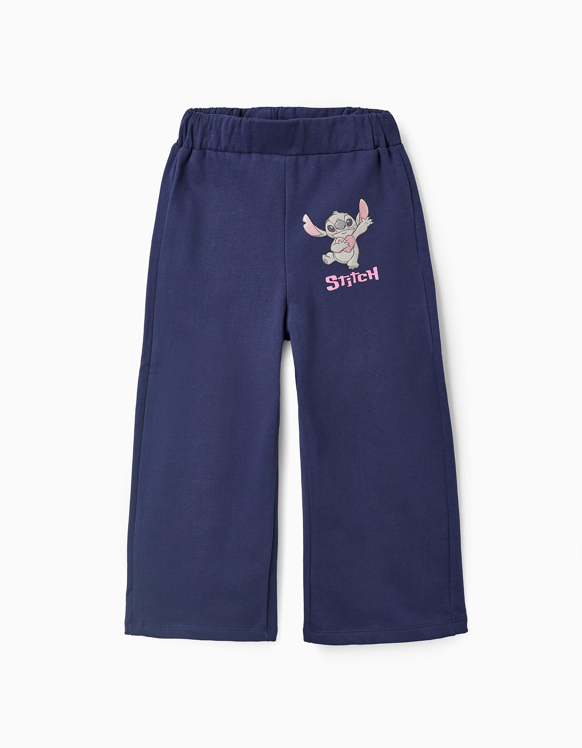 Wide Leg Cotton Trousers for Girls 'Stitch', Dark Blue