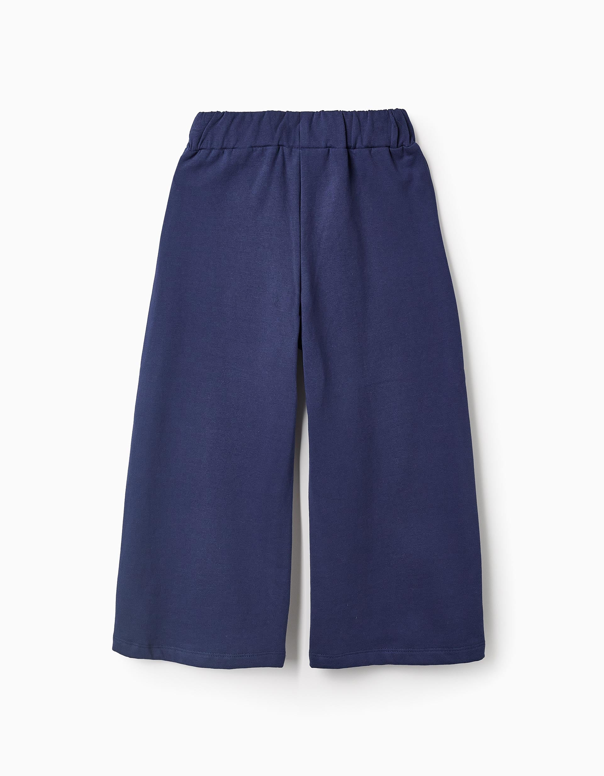 Wide Leg Cotton Trousers for Girls 'Stitch', Dark Blue