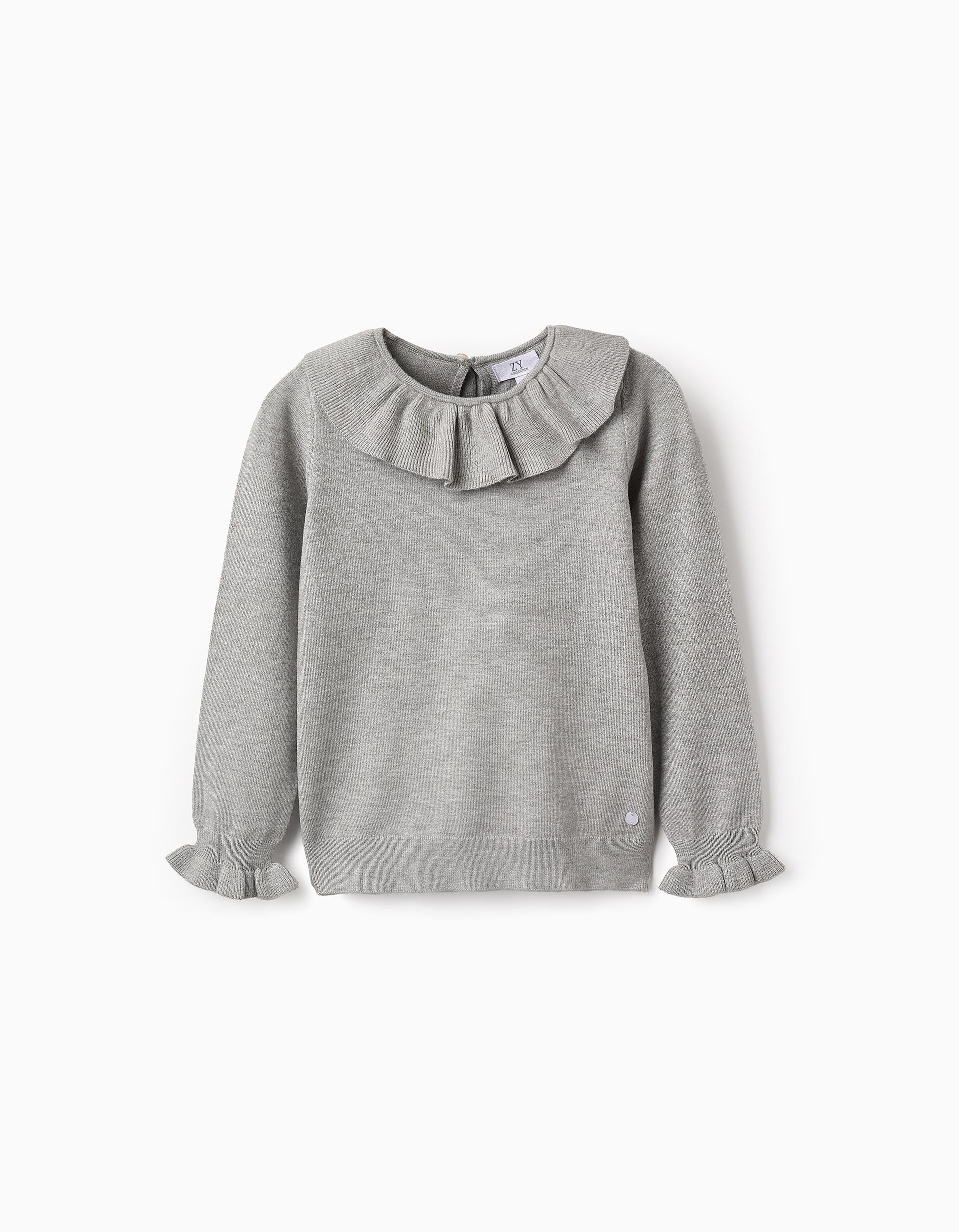 Knit Jumper with Ruffles for Girls, Grey