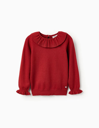 Jersey de Punto con Volantes para Niña, Rojo