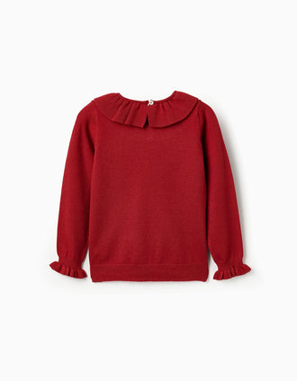 Jersey de Punto con Volantes para Niña, Rojo