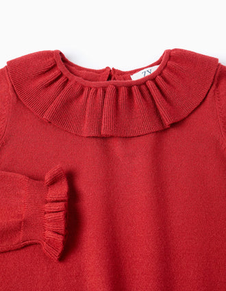 Jersey de Punto con Volantes para Niña, Rojo