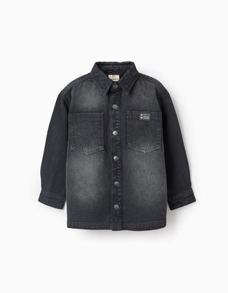 Chemise en Denim en Coton pour Garçon, Noir