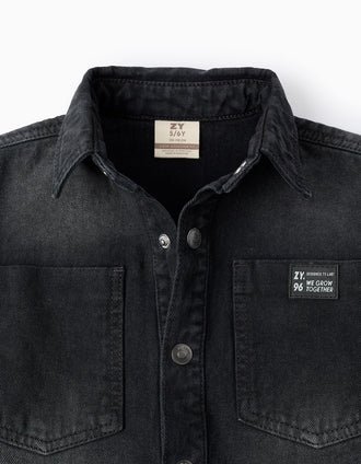 Camisa de Peto Vaquero de Algodón para Niño, Negro