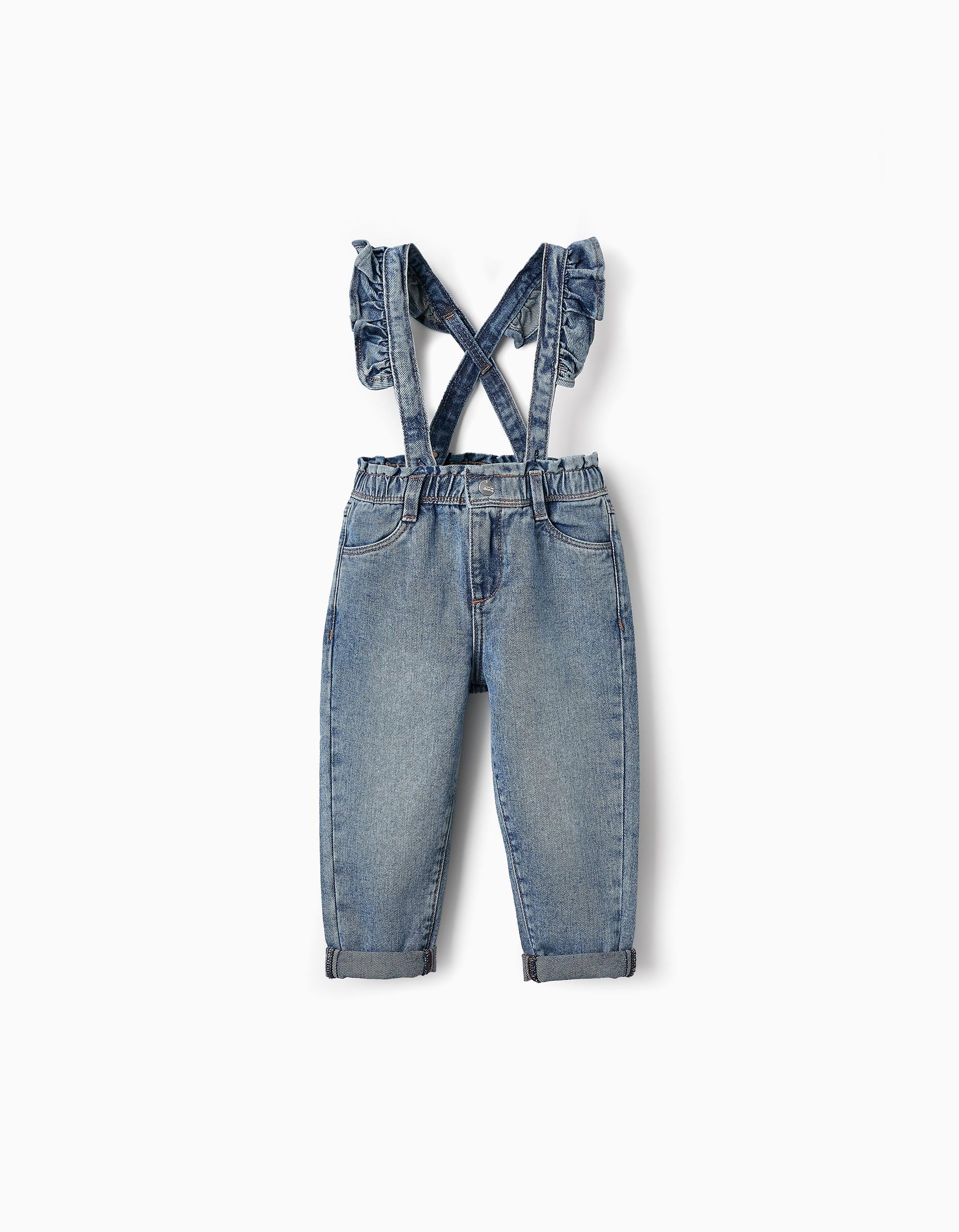 Denim Dungarees with Removable Straps for Baby Girls, Blue