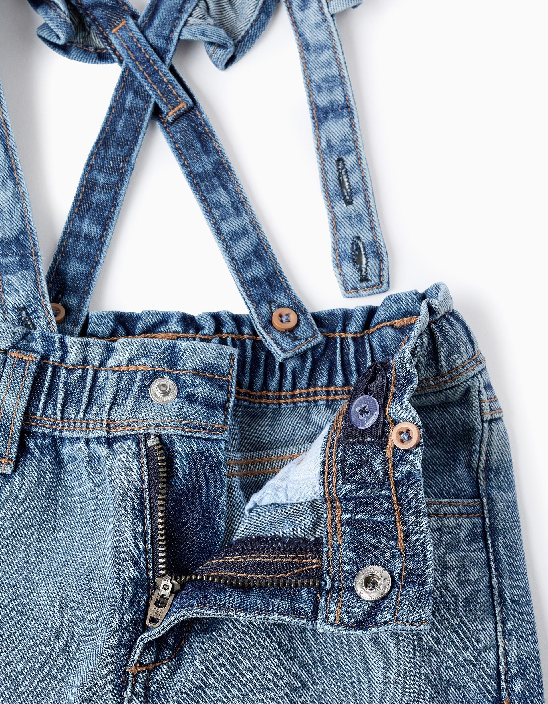 Denim Dungarees with Removable Straps for Baby Girls, Blue