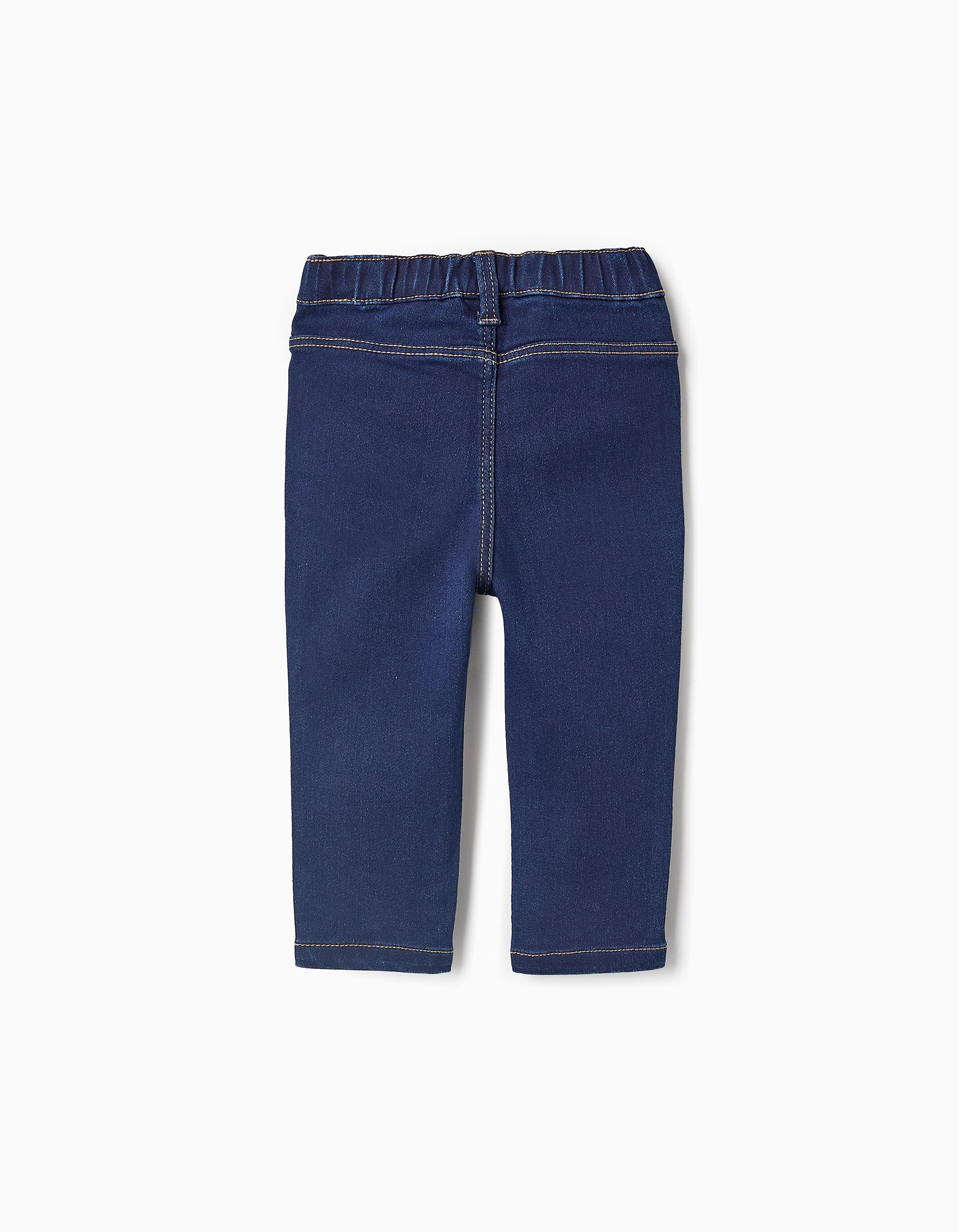 Denim Trousers with Elastic Waist for Baby Girls, Dark Blue