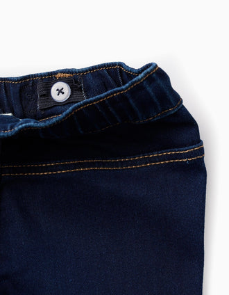 Pantalones Cómodos de Denim Azul Oscuro Para Niña