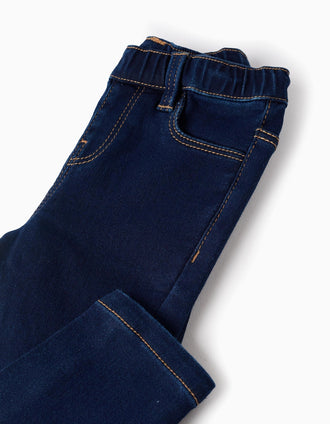 Pantalones Cómodos de Denim Azul Oscuro Para Niña
