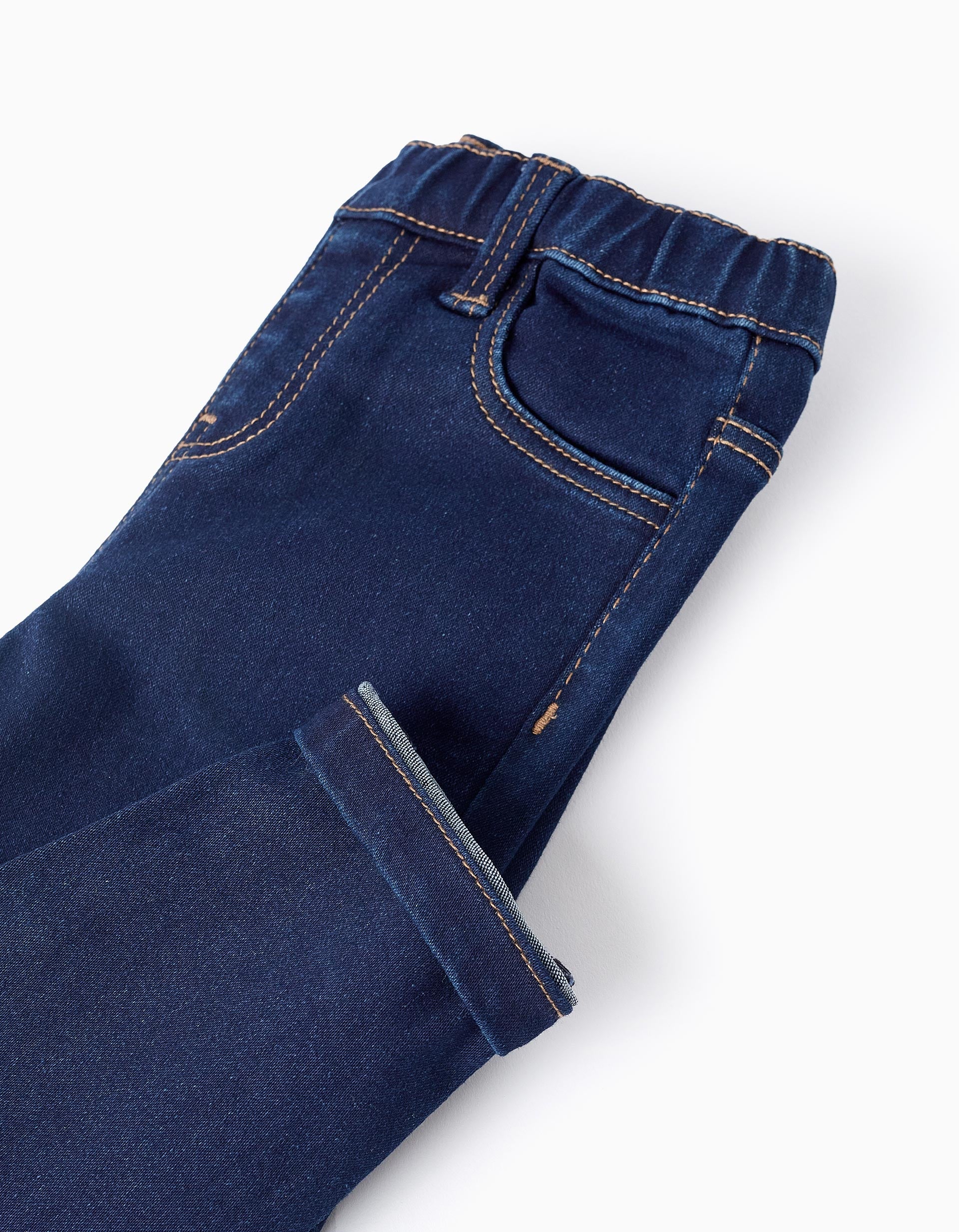 Denim Trousers with Elastic Waist for Baby Girls, Dark Blue